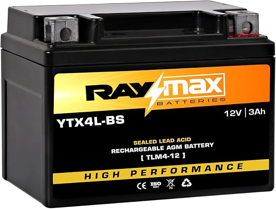 YTX4L-BS 12V 3Ah AGM Motorcycle Battery Maintenance-Free, High Performance, Sealed Lead Acid Power for Motorcycles, ATVs, UTVs, Jet Skis & Snowmobiles | Dimensions: 4.48"L x2.79"W x3.38"H.