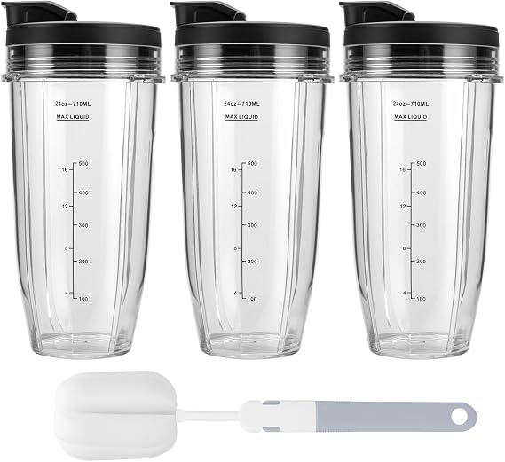 3 Pack Blender Cups Replacement For Ninja,24oz Blender Cups with Sip & Seal Lids Compatible with Ninja BL450 BL456 BL480 BL482 BL640 BL642 BL682 BN401 BN751 BN800 BN801 BL2012 SS101 SS151 SS351