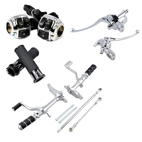 Chrome Forward Control Linkage Kit, 1" Handlebar Switch with Left Clutch Lever Right Hydraulic Brake Master Cylinder 25mm Hand Grips Compatible with 96-03 Harley Sportster XL883 XL1200