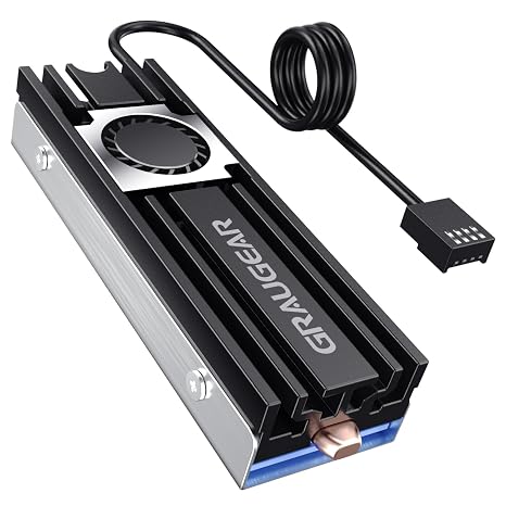 GRAUGEAR M.2 2280 SSD Heatsink Aluminum 20mm High-Speed Fan Pure Copper Heat Pipe Multi-Layer Heatsink Deck Designed with Thermal Pad Provides Strong Cooling for NVME NGFF SATA M.2 SSD G-M2HS08-F
