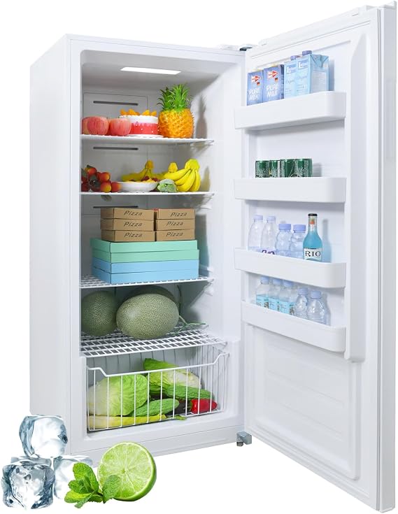 Upright Freezer 13.8 Cu ft, Convertible Refrigerator Standing Upright Frost Free Stand Up Freezer, Garage Ready Deep Freezerless Refrigerator, Single Door Full Size for Kitchen, White