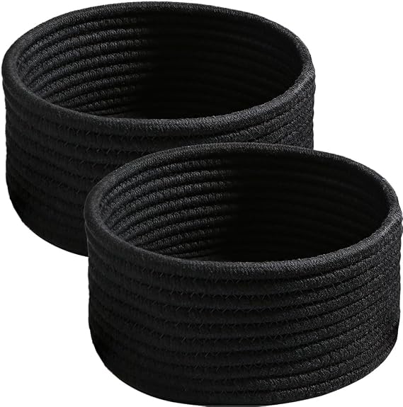 2-Pack Small Woven Storage Baskets, 7.5 Inch Round Cotton Bins for Organizing Jewelry, Desk Accessories and Baby Items