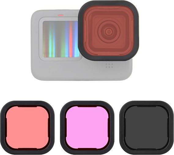 SOONSUN 3-Pack Lens Filter for GoPro Hero 12 11 10 9 Black, (ND16, Light Red, Magenta) Neutral Density Color Correction Diving Filter Lens Protector for Go Pro Hero 9/10/11/12 Accessories