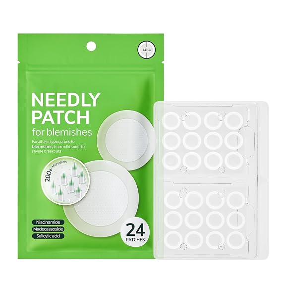 Needly Patch for Blemishes, 24 Patches | Hydrocolloid Microdart Pimple Patch, Micropoint Acne Patch for Early-Stage Zits and Deep Pimples, Acne Spot Cover, Korean Skin Care
