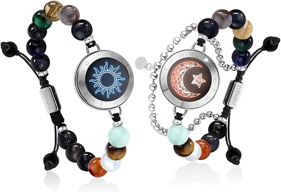 TOTWOO Long Distance Touch Bracelets for Couples, Smart Light up & Vibration for Love Couples Healing Stone Bracelet | Long Distance Relationship Gifts for Girlfriend Bluetooth Pairing Jewelry