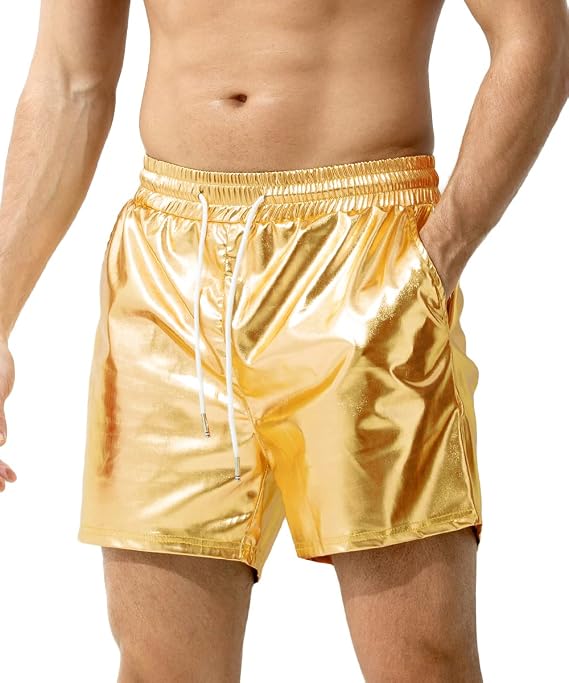Arjen Kroos Men's Shiny Metallic Shorts Holographic Reflective Shorts