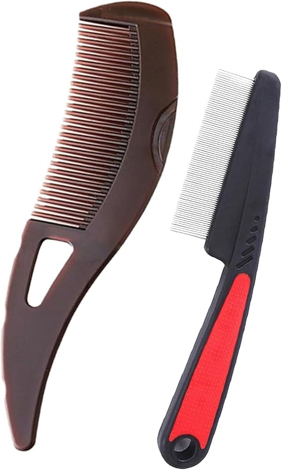 Dandruff Comb, Fine Tooth Scalp Comb Dandruff Massage Lice Comb Stainless Steel Hair Care Tool Brown Red
