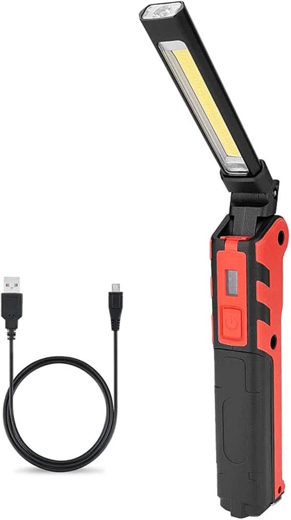 Work Light Rechargeable LED Inspection Light, Foldable LED Flashlight | 270 Rotation, Water-Resistant, 100 Lumen Portable COB Work Lamp with Magnetic Base & Hook for Auto Car Truck Garage Mechanic