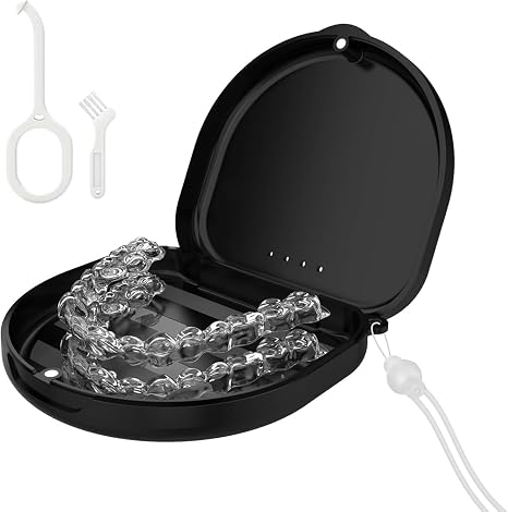 Zahnspangendose Zahnschiene Box Mit Silikon-Handgelenkband und Belüftungslöchern Retainer Case mit Entnahmewerkzeugen& Bürste (Schwarz)
