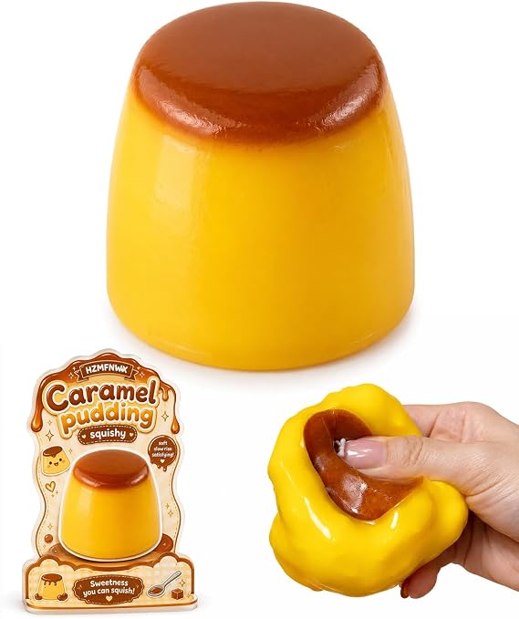 Caramel Pudding Squishy, Crunchy Stress Ball Food Toy Bead Filled Caramel Squeeze Moldable Slushy ASMR Realistic Handmade Non Rebound Sticky Silicone Dessert Party Favor(1pc)