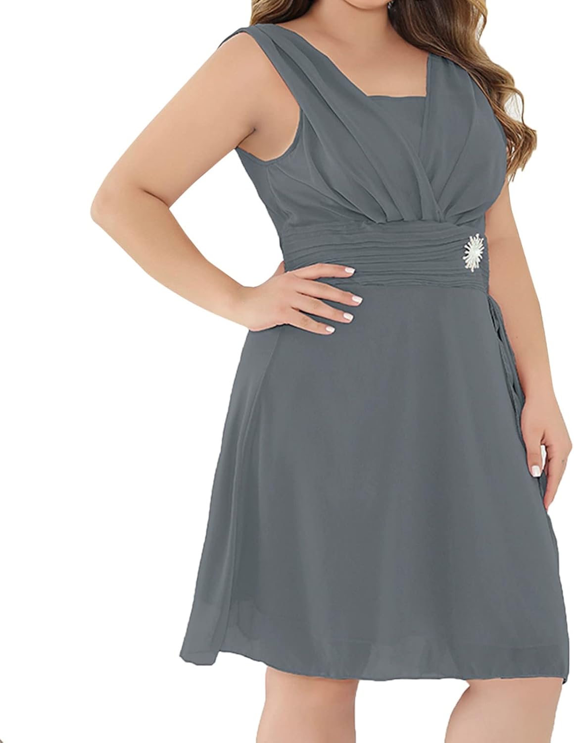 Women Plus Size Chiffon Formal Wedding Bridesmaid High Waist Party Ball Prom Gown Cocktail Slim Dress Swing Dress
