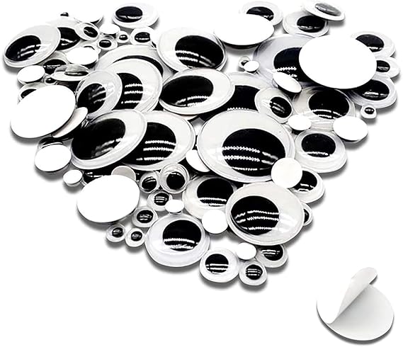 TOAOB 100pcs Plastic Googly Wiggle Eyes Self Adhesive Round 6mm to 35mm White Sticker Eyes for DIY Crafts Scrapbooking Decoration