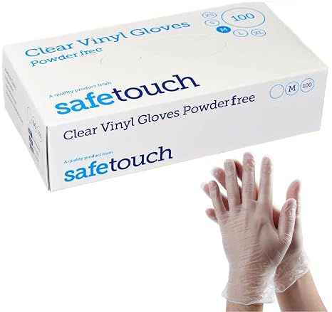 Dispoable Clear Vinyl Gloves Powder Free Latex Free Medical graded Premium Quality Gloves Food Graded Gloves (Medium, Clear)
