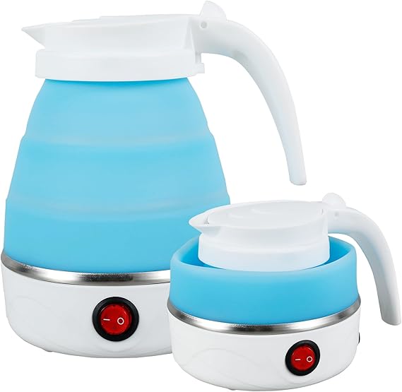 Collapsible Kettle, Foldable Small Electric Kettle, 600ML Silicone Camping Travel Kettles, Portable Mini Kettles with Separable Power Cord for Outdoor Hiking Camping Travel Picnic (blue)