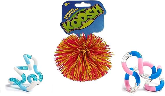 Tangle Jr. Classic Sensory Fidget Toy, 2 Tangle Jr. and Koosh Ball
