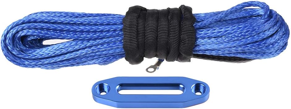 Astra Depot 50' x 3/16" UHMWPE Winch Rope Line Cable + 6" Aluminum Hawse Fairlead Blue Kit Replacement for ATV UTV