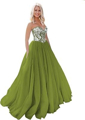 Tulle Prom Dresses for Women 2025 Long Sparkly Ball Gown Crystal Corset Formal Evening Party Gowns
