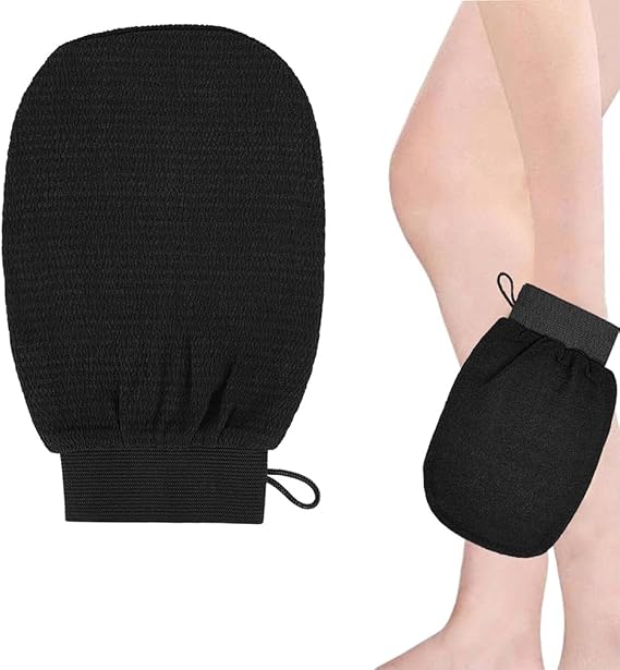 Exfoliating Gloves, Bath SPA Exfoliating Mitts Body Scrubber for Removing Dirt and Dead Skin, Body Scrub Glove for Women and Men (Black)