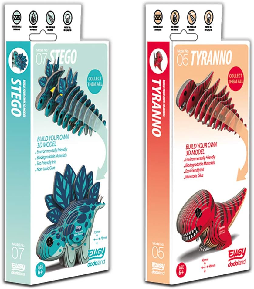 EUGY 3D Dinosaur Model Craft Kits, Stego & Tyranno, 2 Pack