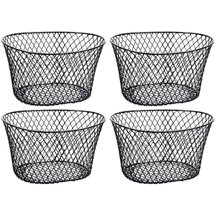 Small Metal Rectangular, Oval and Round Wire Baskets with or without Handles, Black and White, 4-ct Sets Oval Black Without Handles