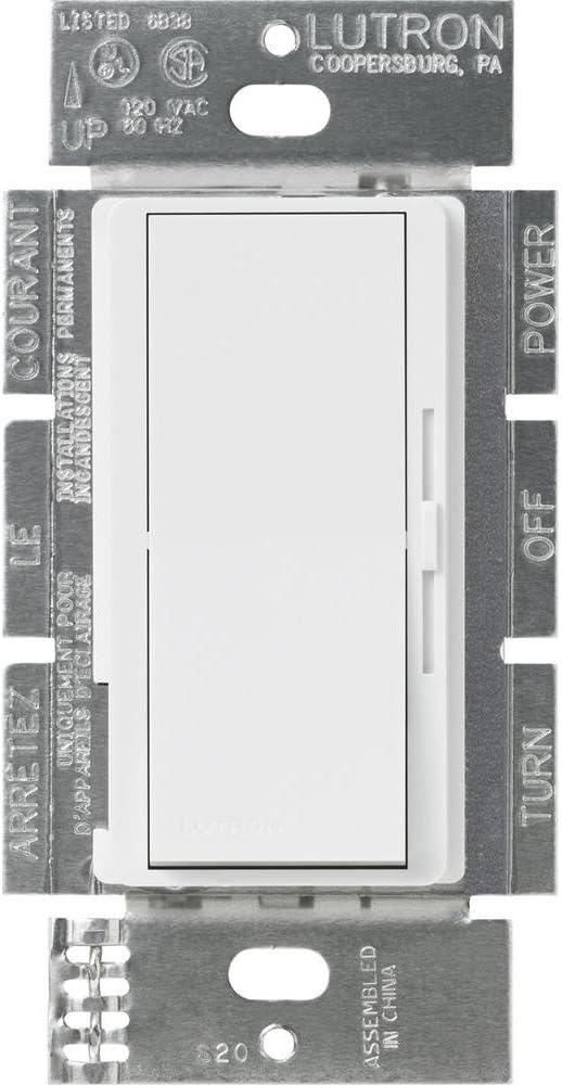 Lutron DVSTV-WH Diva 8 Amp 3-way/Single-Pole 0-10V Dimmer, no neutral required, White