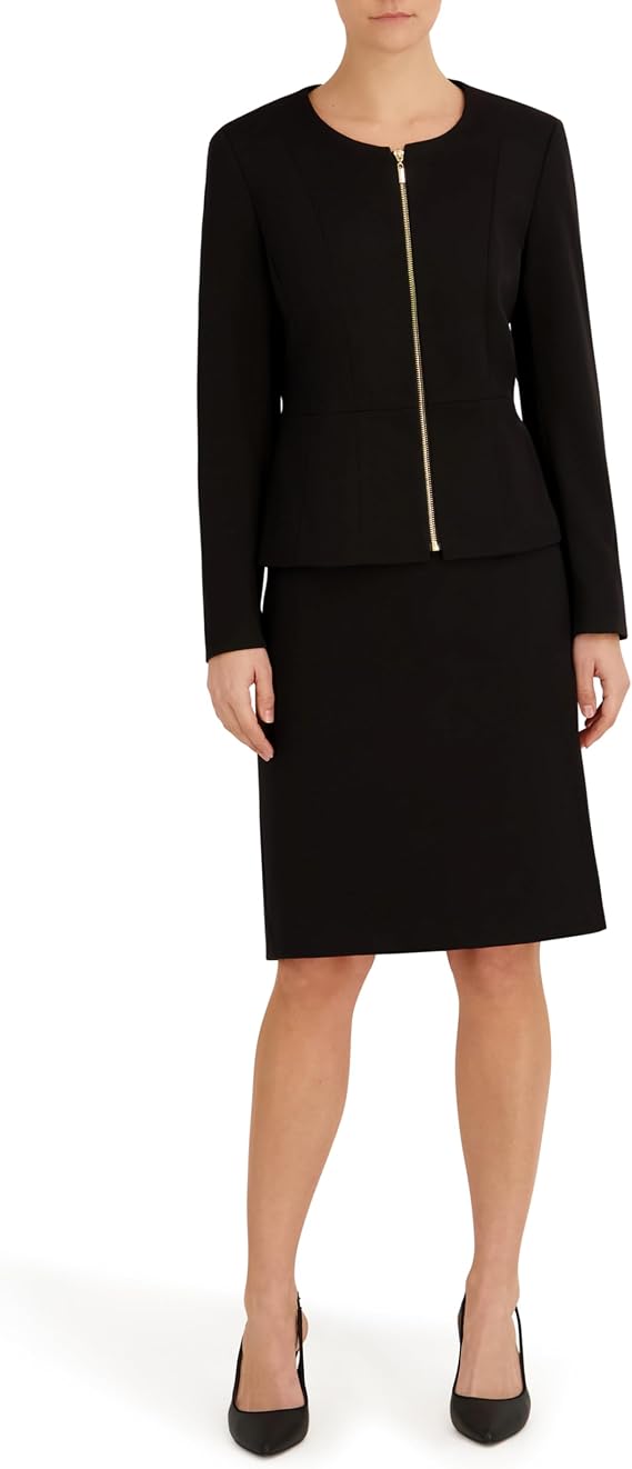 Le Suit Women's Knit Zip-Front Peplum Jacket & Pencil Skirt, 2pc Set