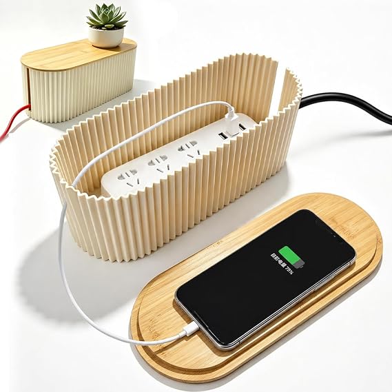 Cable Tidy Box Large Cable Management Box with Bamboo Lid 33×13×11cm | Power stripe Tidy Boxes Desktop Cords Management For Hiding Messy Cables Wire Management from TVs Computers and Desks