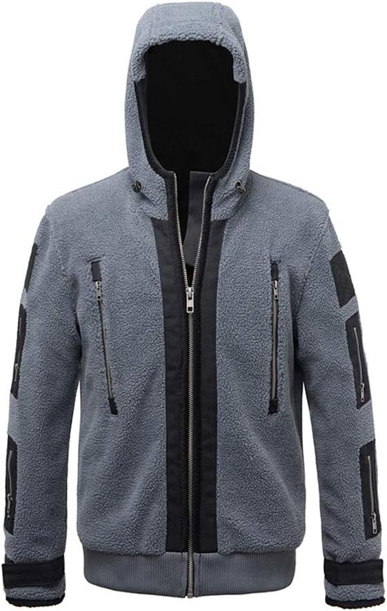 Mens Cosplay Jacket, Ghost Battle Suit Warm Fleece Hoodie TF 141 Team Uniform with 2 Armbands and 1 Face Scarf