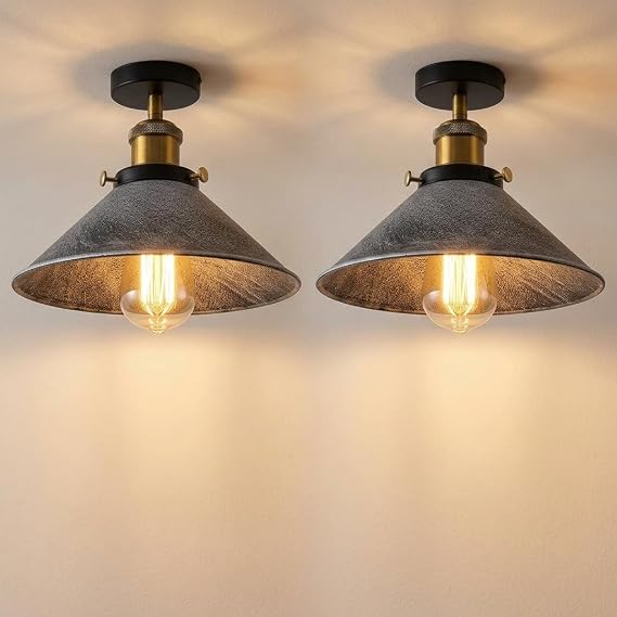 LEDSone Brushed Silver Ceiling Light Fitting 22cm 2 Pack with Bulb Included [Energy Class A]