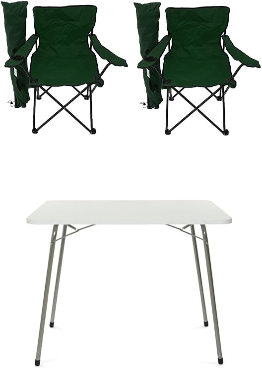 Bofigo 60X80 Katlanır Masa + 2 Adet Kamp Sandalyesi Katlanır Sandalye Piknik Plaj Sandalyesi Yeşil