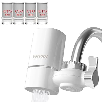 Faucet Water Filter for Sink, Rapid Flow - 400 Gallons Faucet Mount Water Filtration System for Tap Water, NSF Certified Reduces Chlorine & Bad Taste with 2 Replacements, T1