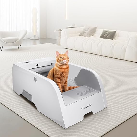 S6 Self Cleaning Litter Box, Upgraded Automatic Cat Litter Box Self Cleaning That Can Use Clumping Cat Litter, Open Design with Cats Taking to It Immediately, Anti Pinch and Odorless(Dark Gray)