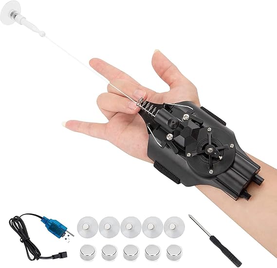 Spider Web Wrist Toy-Rope Launcher, USB Recharger, Spider Shooters, Role-Play Great Gift for Man and Kids (Black), One Size