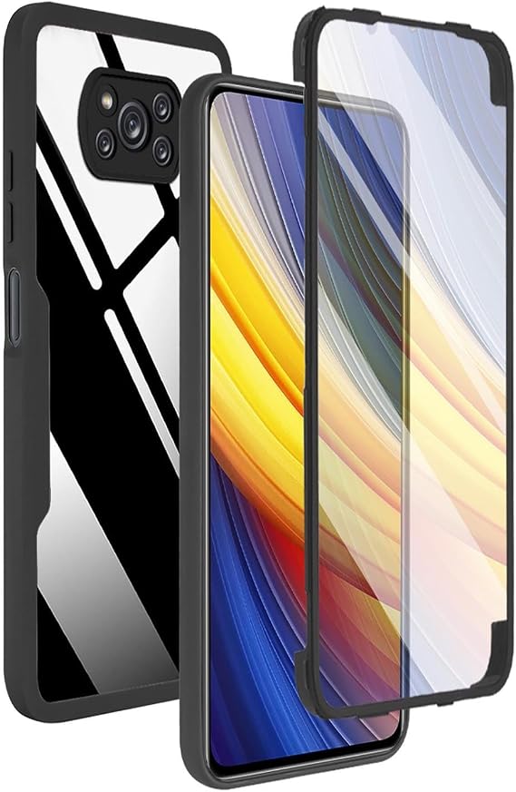 ILING Trasparente Case for Xiaomi Poco X3 Pro/Poco X3 NFC, 360° Full Body Protection Shockproof Cover with Built-in Screen Protector, Ultra Thin Hard PC Silicone TPU Bumper Case (Black)