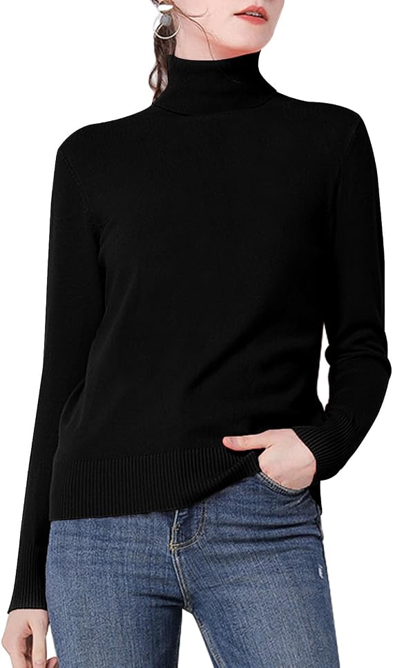 Wowcarbazole Turtleneck Tops for Women Long Sleeves Ribbed Knit Fitted Basic Pullover Sweaters Casual Fall Outfits