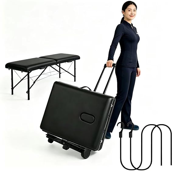 Portable Massage Table Cart with Wheels - Foldable Travel Carrier Trolley for Massage Tables, Telescoping Handle Fits Most Table Sizes, Lightweight & Durable Storage Transport Cart