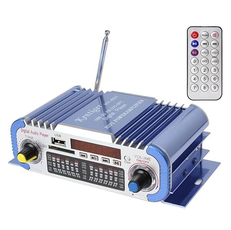 DollaTek 2 Channels Hi-fi Mini Digital Motorcycle Auto Car Stereo Power Amplifier Sound Mode Audio Music Player Support USB/FM/SD for Car Motorcycle Car Auto CD DVD DC 12V Input - Blue