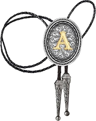 HUABOLA CALYN Bolo tie for Men, Western Cowboy Golden Alphabet Initial Letter ABCDJMR to Y Costume Bolo ties Neckties