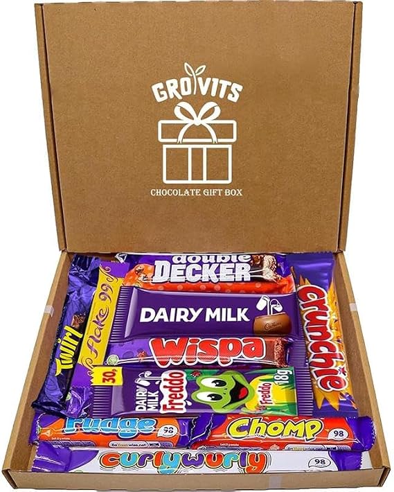 GRO VITS - Chocolate Gift Box Hamper - 10 Mini Chocolate bars, Gift Letter Box Friendly, Sweet Treat Gift Box, Perfect for Presents, Surprises and Special Occasions, Father's Day Gifting