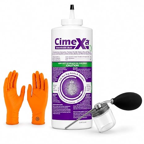Rockwell CimeXa Insecticide Dust Long-Lasting, Odorless Silica Dust for Bed Bugs, Fleas, Ticks & Crawling Insects 4 oz Bottle | Includes Puffer | Premium USA Supply Gloves for Safe Eradication