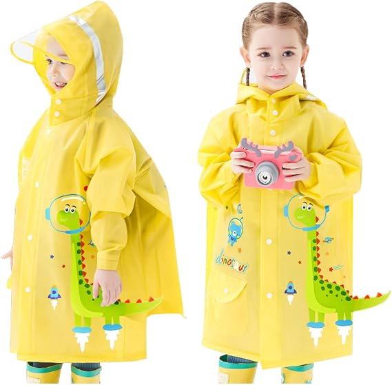 Kids Raincoats Waterproof Rain Jacket Hooded Rain Poncho Toddler Boys Girls Rain Suit Reusable Rainwear with Backpack Cover 3-8 Years