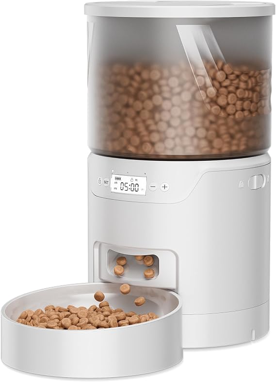 IMIPAW PET Automatic Cat Feeder, 3L Cat Food Dispenser, Programmable Portions, Timed Dry Food Feeding, Easily Removable for Cleaning, with Desiccant Bag, 1-6 Meals Per Day, Dual Power Supply