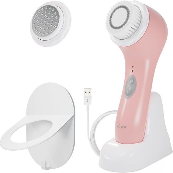 Spa Sciences - NOVA - Sonic Cleansing Brush with Bristles & Infusion System Anti-Aging Facial Exfoliating, Waterproof, and USB Rechargeable