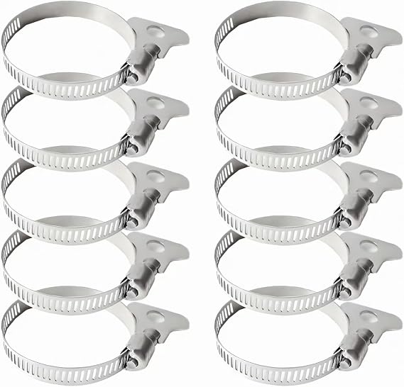 10-Pack 304 Stainless Steel Hose Clamps with Adjustable Thumb Screw, Key-Type Design, 8mm Bandwidth, Ideal for Plumbing, Automotive, and Machinery Applications (Size:21-44mm(13/16"-1 3/4")