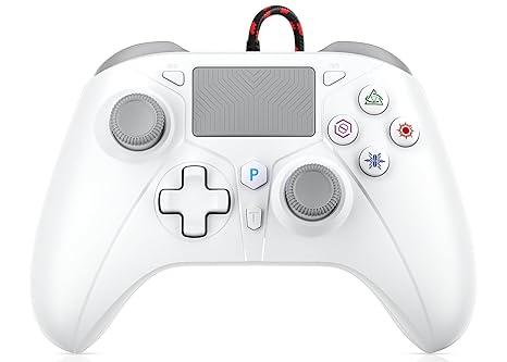 Dinosoo Wired Controller with 10ft Cable, Multi-Touch Pad & Back Buttons for PS5/PS4/PC Turbo, Macro, 3.5mm Jack (White)