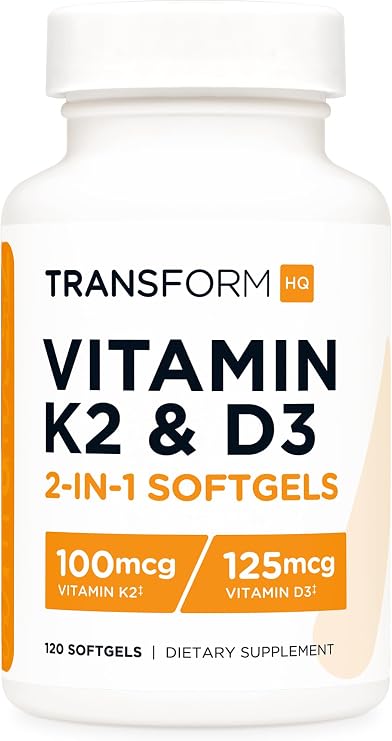 TransformHQ Vitamin K2 (MK7) (100mcg) + Vitamin D3 (5000 IU) 120 Softgels