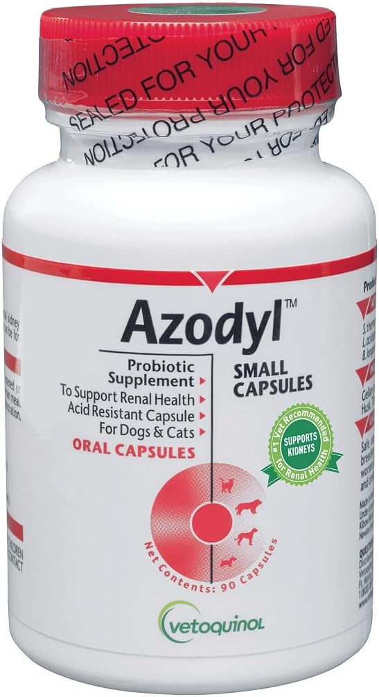 Vetoquinol Azodyl - Probiotic Supplement for Dogs & Cats - Offers Renal & Kidney Support for Pets - Easy-to-Swallow, Small Capsules - 90 Count