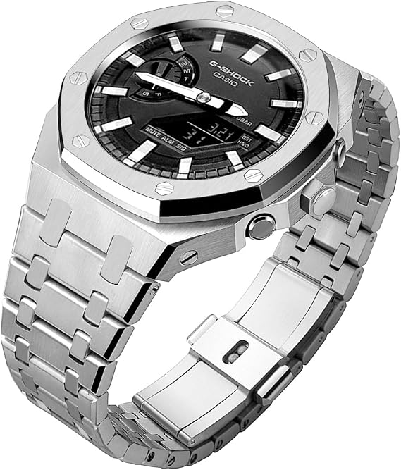 For Casio GM-2100 Mod Kit - Stainless Steel Case & Bracelet, for G-Shock GM2100/2110, Gen 5 Metal Cover Upgrade with Tool-Free Installation
