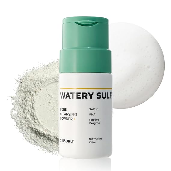 Watery Sulfur Pore Cleansing Powder, Korean Enzyme & Rice Powder & PHA Face Wash for Blackhead Removal, Sensitive and Acne-Prone Skin, Radiant