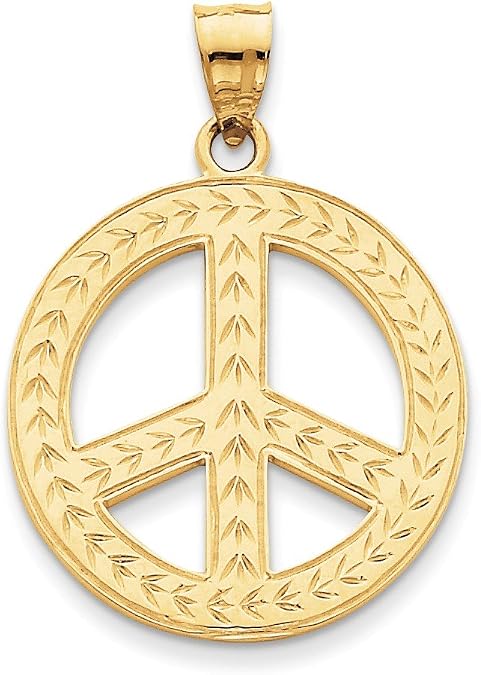 Solid 14k Yellow Gold Peace Sign Symbol Pendant Charm by CKL INTERNATIONAL